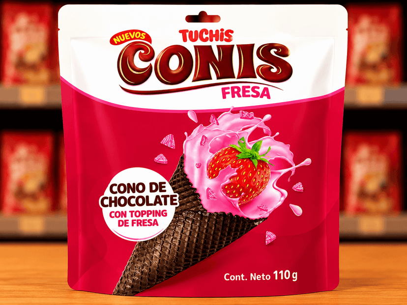 Tuchis Conis Fresa - Chocolate Cone with Strawberry Topping (110g)